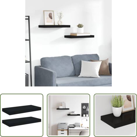 Mensole a parete -  Scaffali a Parete 2 pz Neri 50x23x3,8 cm in MDF