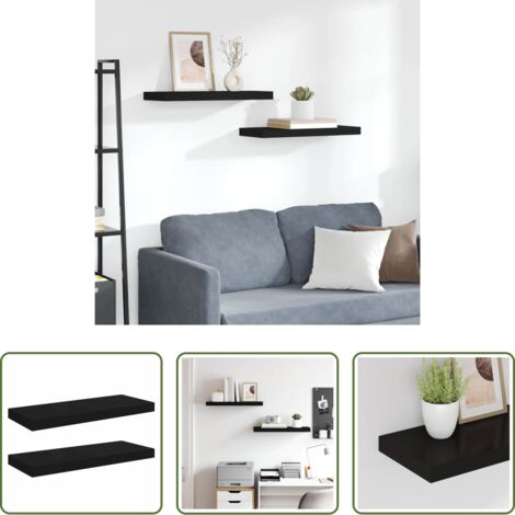 Mensole a parete -  Scaffali a Parete 2 pz Neri 60x23,5x3,8 cm in MDF