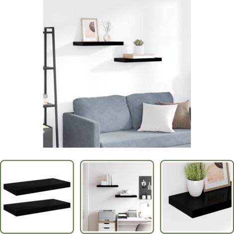Mensole a parete -  Scaffali a Parete 2 pz Nero Lucido 50x23x3,8 cm in MDF