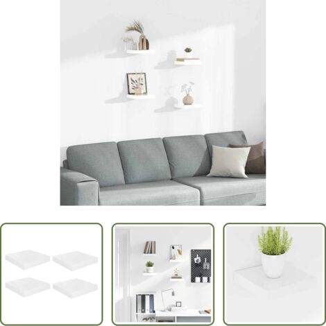 Mensole a parete - Scaffali a Parete 4 pz Bianco Lucido 23x23,5x3,8 cm in MDF