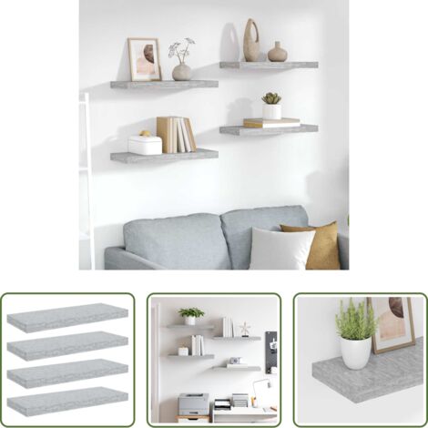 Mensole a parete -  Scaffali a Parete 4 pz Grigio Cemento 60x23,5x3,8 cm in MDF