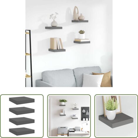 Mensole a parete -  Scaffali a Parete 4 pz Grigio Lucido 23x23,5x3,8 cm in MDF