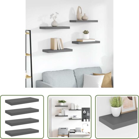 Mensole a parete -  Scaffali a Parete 4 pz Grigio Lucido 50x23x3,8 cm in MDF