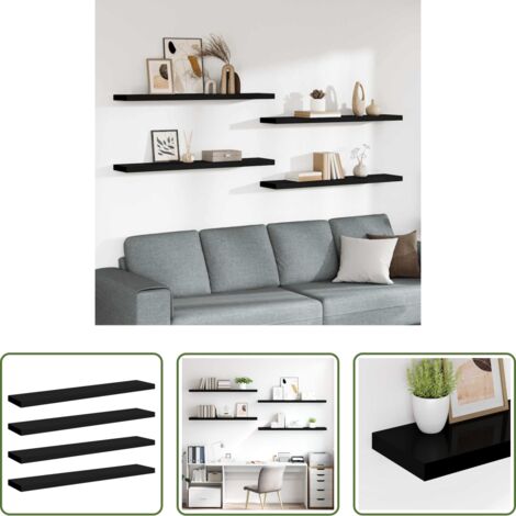 Mensole a parete -  Scaffali a Parete 4 pz Neri 120x23,5x3,8 cm in MDF