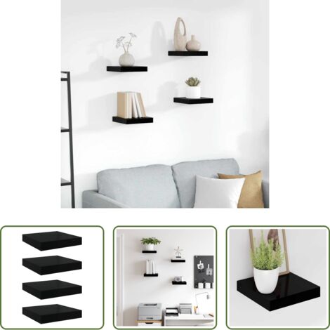 Mensole a parete -  Scaffali a Parete 4 pz Nero Lucido 23x23,5x3,8 cm in MDF
