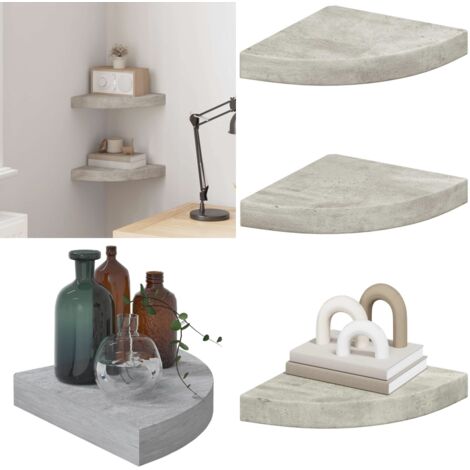 Mensole Angolari 2pz Grigio Cemento 25x25x3,8 cm in MDF - Scaffale da parete - Scaffale in mdf