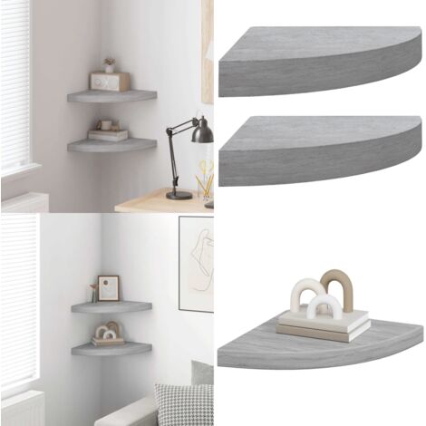 Mensole Angolari 2pz Grigio Cemento 35x35x3,8 cm in MDF - Scaffale da parete - Scaffale in MDF