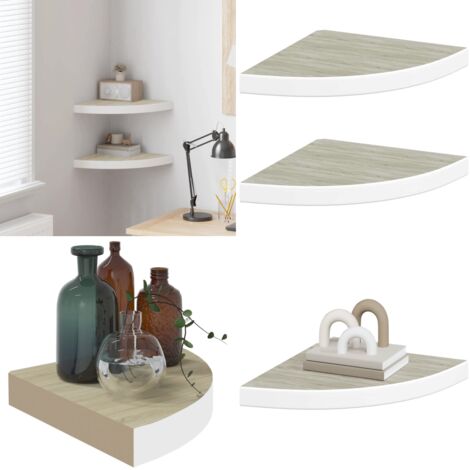 Mensole Angolari 2pz Rovere e Bianco 35x35x3,8 cm in MDF - Scaffale da parete - Scaffale in MDF