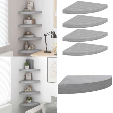Mensole Angolari 4 pz Grigio Cemento 35x35x3,8 cm in MDF - Scaffali per libri - Scaffali per decorazioni