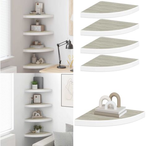 Mensole Angolari 4 pz Rovere e Bianco 35x35x3,8 cm in MDF - Scaffali per parete - Scaffali per libri