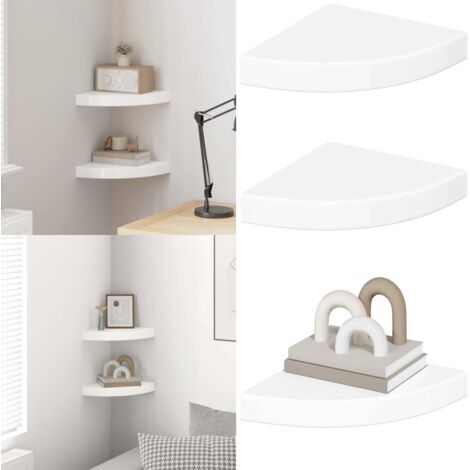 Mensole Angolari Sospese 2 pz Bianco Lucido 25x25x3,8 cm MDF - Mensole sospese - Mensole a muro