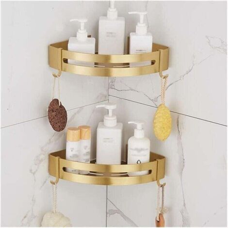 Mensole angolari sospese per bagno - Mensola da parete in alluminio spazzolato oro - Porta shampoo, cosmetici, bagnoschiuma - Antiruggine - Robusto e compatto - Oro spazzolato 2