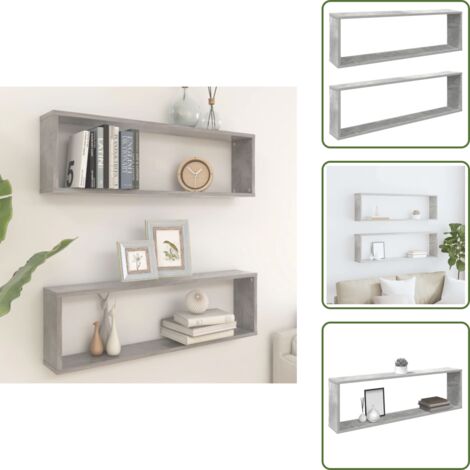 Mensole cubiche - vidaXL Mensole Parete Cubo 2pz Grigio Cemento 100x15x30 cm Multistrato - Mensole per parete