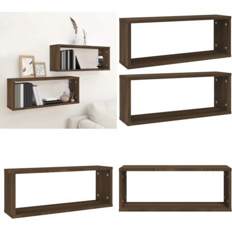 Mensole Cubo Muro 2pz Rovere Marrone 60x15x23 cm in Multistrato - Mensole a cubo - Mensole in legno multistrato
