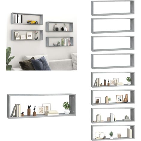 Mensole Cubo Muro 4 Grigio Sonoma 80x15x26,5 Legno Multistrato - Mensole a cubo - Mensole in legno multistrato