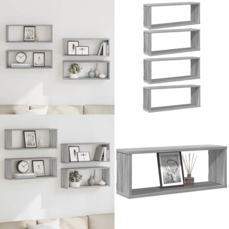 Mensole Cubo Muro 4 pz Grigio Sonoma 60x15x23 cm in Multistrato - Mensole a cubo - Mensole in legno multistrato