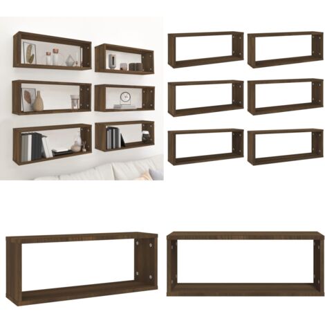 Mensole Cubo Muro 6pz Rovere Marrone 60x15x23 cm in Multistrato - Mensole a cubo - Mensole in legno multistrato