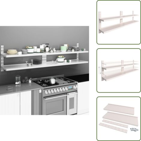 Mensole cucina - vidaXL Mensole Galleggianti a 2 Livelli 2 pz in Acciaio Inox 240x30 cm - Mensole da parete