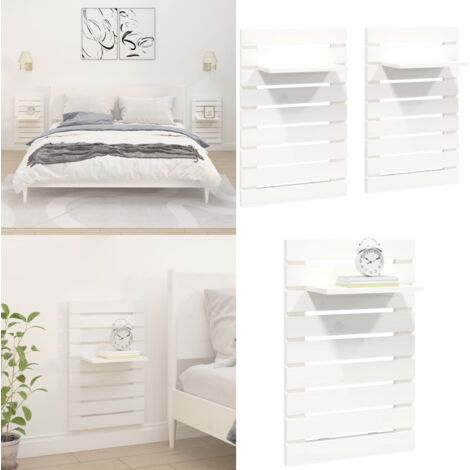 Mensole da Letto a Parete 2 pz Bianco Legno Massello di Pino - Scaffale da parete - Scaffale in legno
