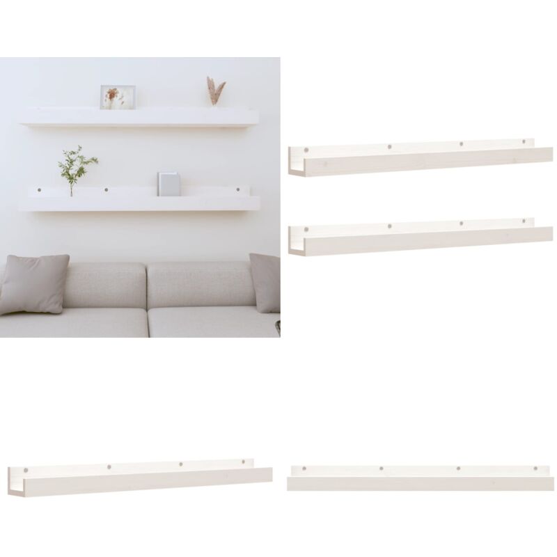 Mensole da Parete 2 pz Bianco 110x12x9cm Legno Massello di Pino - Mensole in legno - Mensole in pino