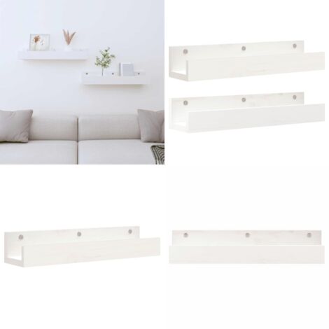 Mensole da Parete 2 pz Bianco 50x12x9cm Legno Massello di Pino - Mensole in legno - Mensole in pino