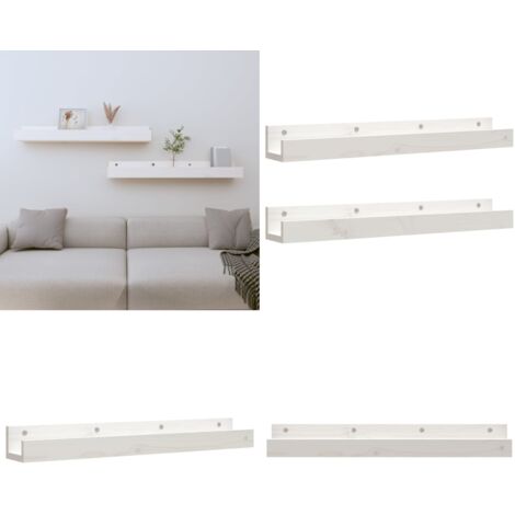 Mensole da Parete 2 pz Bianco 80x12x9cm Legno Massello di Pino - Mensole in legno - Mensole in pino