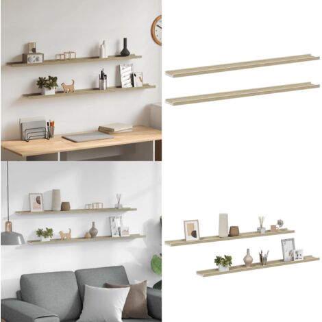 Mensole da Parete 2 pz Bianco e Rovere Sonoma 115x9x3 cm - Scaffale a muro - Scaffale in mdf