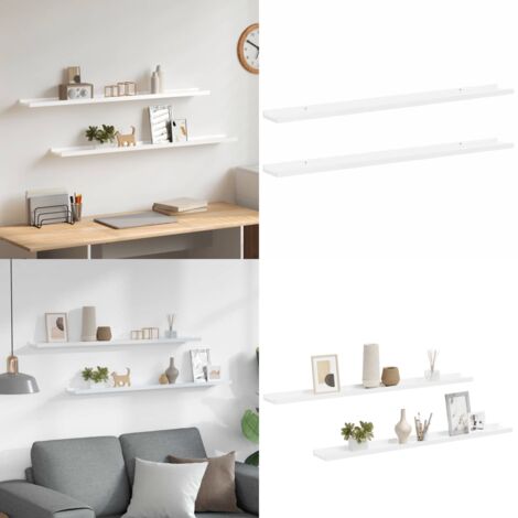 Mensole da Parete 2 pz Bianco Lucido 100x9x3 cm - Scaffale a muro - Scaffale in mdf