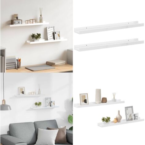 Mensole da Parete 2 pz Bianco Lucido 60x9x3 cm - Scaffale a muro - Scaffale per interni