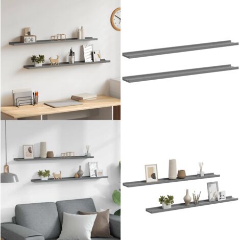 Mensole da Parete 2 pz Grigie 100x9x3 cm - Scaffale a muro - Scaffale per interni