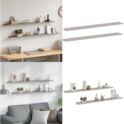 Mensole da Parete 2 pz Grigio Cemento 115x9x3 cm - Scaffale a muro - Scaffale in mdf