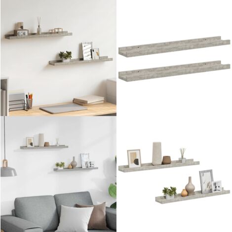 Mensole da Parete 2 pz Grigio Cemento 60x9x3 cm - Scaffale a muro - Scaffale per interni