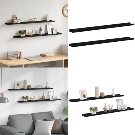 Mensole da Parete 2 pz Nere 100x9x3 cm - Scaffale a muro - Scaffale per interni