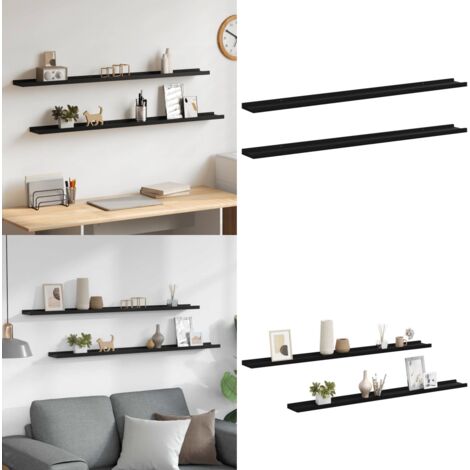 Mensole da Parete 2 pz Nere 115x9x3 cm - Scaffale a muro - Scaffale per interni