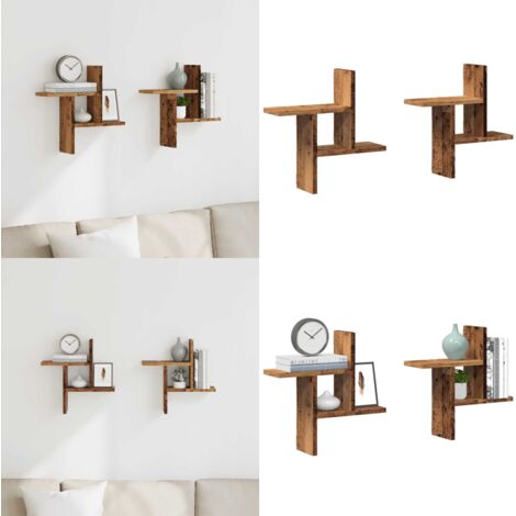 Mensole da Parete 2pz Legno Vecchio 38x12x38 cm in Truciolato - Scaffali a muro - Armadi da parete
