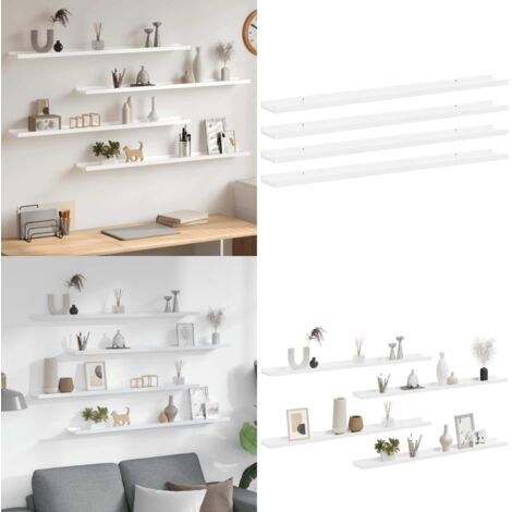 Mensole da Parete 4 pz Bianco Lucido 100x9x3 cm - Scaffale a muro - Scaffale per interni
