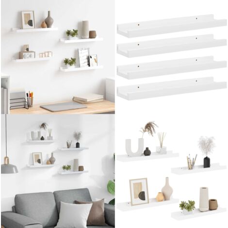Mensole da Parete 4 pz Bianco Lucido 40x9x3 cm - Scaffale a muro - Scaffale per interni