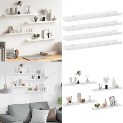 Mensole da Parete 4 pz Bianco Lucido 60x9x3 cm - Scaffale a muro - Scaffale per interni