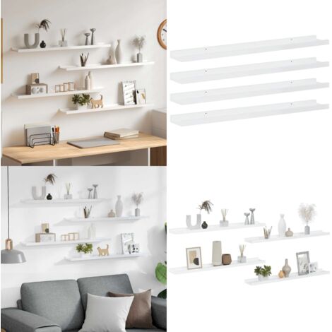 Mensole da Parete 4 pz Bianco Lucido 80x9x3 cm - Scaffale a muro - Scaffale per interni