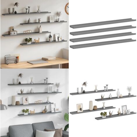 Mensole da Parete 4 pz Grigie 100x9x3 cm - Scaffale a muro - Scaffale per interni