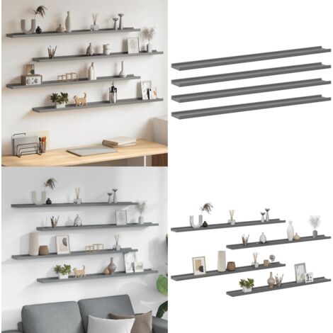 Mensole da Parete 4 pz Grigie 115x9x3 cm - Scaffale a muro - Scaffale per interni
