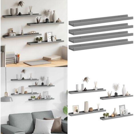 Mensole da Parete 4 pz Grigie 60x9x3 cm - Scaffale a muro - Scaffale per interni