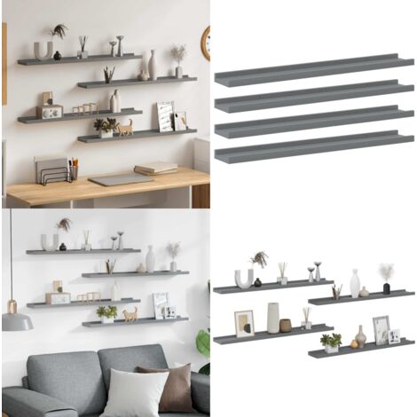 Mensole da Parete 4 pz Grigie 80x9x3 cm - Scaffale a muro - Scaffale per interni