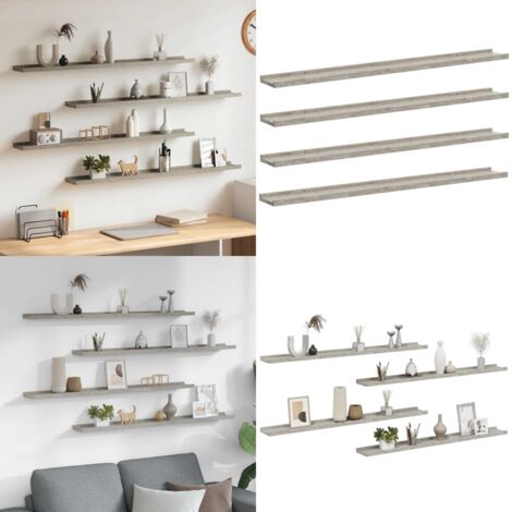 Mensole da Parete 4 pz Grigio Cemento 100x9x3 cm - Scaffale a muro - Scaffale per interni