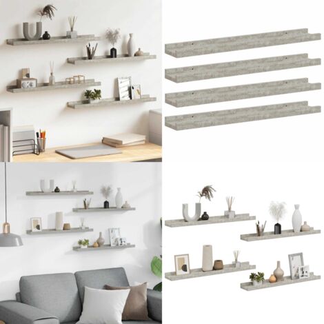 Mensole da Parete 4 pz Grigio Cemento 60x9x3 cm - Scaffale a muro - Scaffale per interni