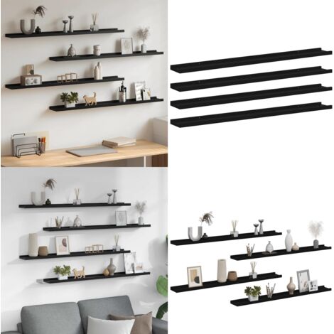 Mensole da Parete 4 pz Nere 100x9x3 cm - Scaffale a muro - Scaffale per interni
