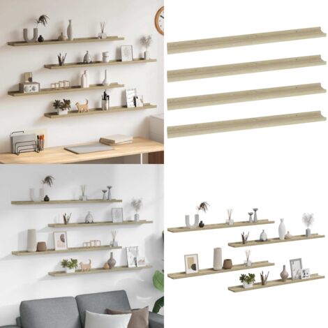 Mensole da Parete 4 pz Rovere Sonoma 100x9x3 cm - Scaffale a muro - Scaffale in mdf