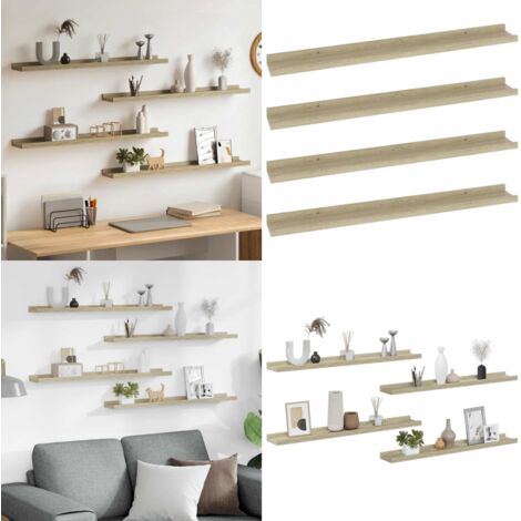 Mensole da Parete 4 pz Rovere Sonoma 80x9x3 cm - Scaffale a muro - Scaffale in mdf