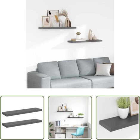 Mensole da parete -  Scaffali a Parete 2 pz Grigio Lucido 90x23,5x3,8 cm in MDF