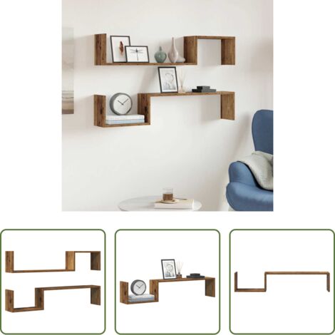 Mensole da parete -  Scaffali da Parete 2 pz Legno Antico 100x15x20 cm Multistrato